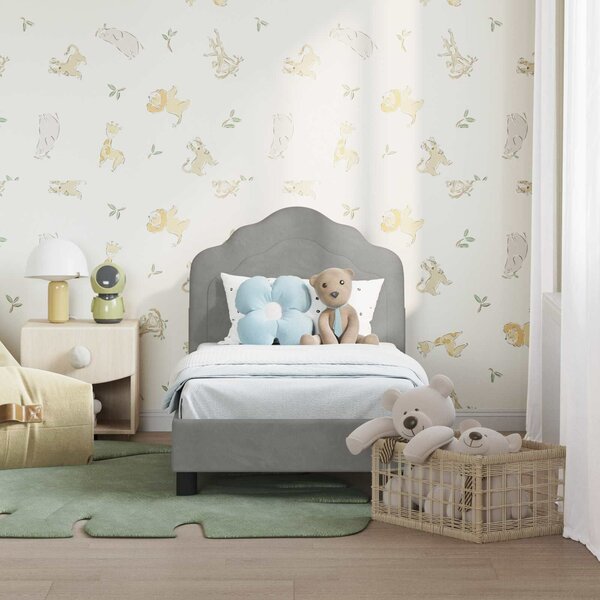 VidaXL Gyerekágy keret fejtámlával Világosszürke 70 x 140 cm Bársony