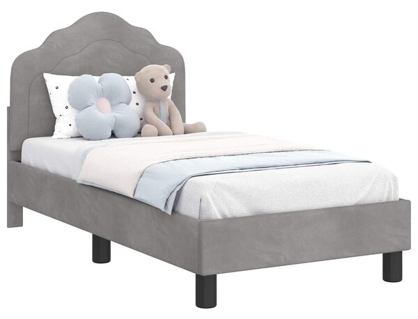 VidaXL Gyerekágy keret fejtámlával Világosszürke 70 x 140 cm Bársony