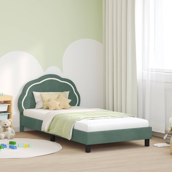 VidaXL Gyerekágy kerettel fejtámlával Tengeri Zöld 80 x 200 cm Bársony