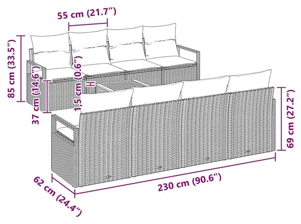 VidaXL Kerti Kanapé Szett párnával 9 pcs Bézs polirattan