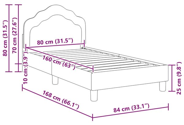 VidaXL Gyerekágy kerettel fejtámlával Fekete 80 x 160 cm Bársony