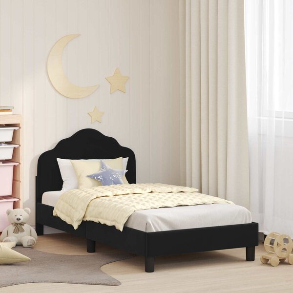 VidaXL Gyerekágy kerettel fejtámlával Fekete 80 x 160 cm Bársony