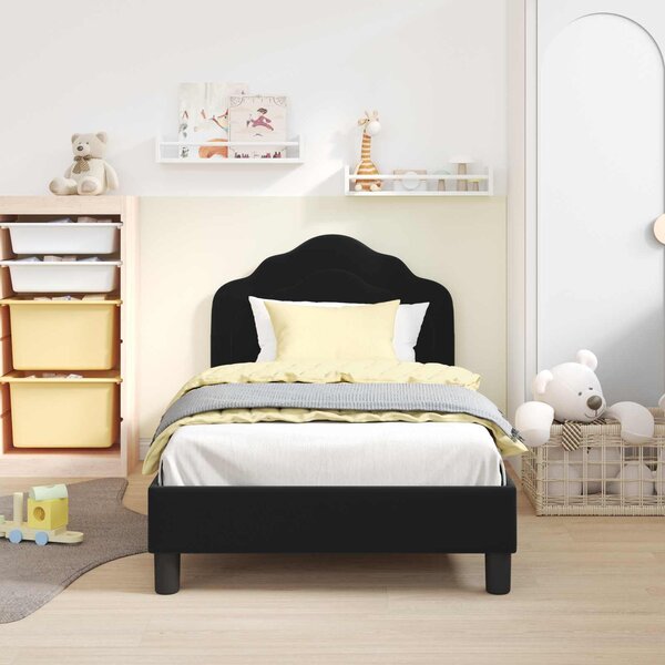 VidaXL Gyerekágy kerettel fejtámlával Fekete 80 x 160 cm Bársony