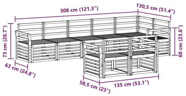 VidaXL Kültéri kanapé szett 8 pcs Fehér 308 x 130,5 x 73 cm