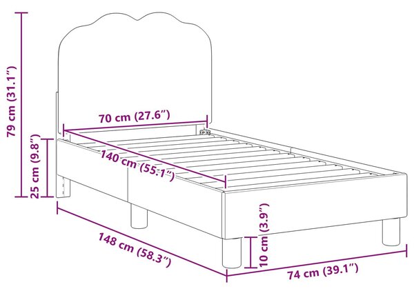 VidaXL Gyerekágy keret fejtámlával Világosszürke 70 x 140 cm Bouclé