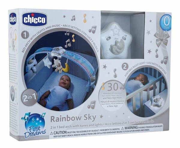 Chicco Rainbow Sky kiságy játékhíd és éjszakai fény elemes 0+ neutral