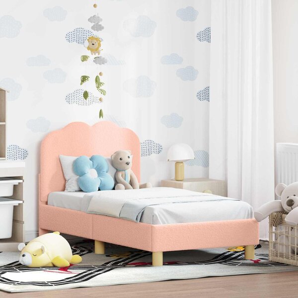 VidaXL Gyerekágy keret fejtámlával Rózsaszín 70 x 140 cm Bouclé