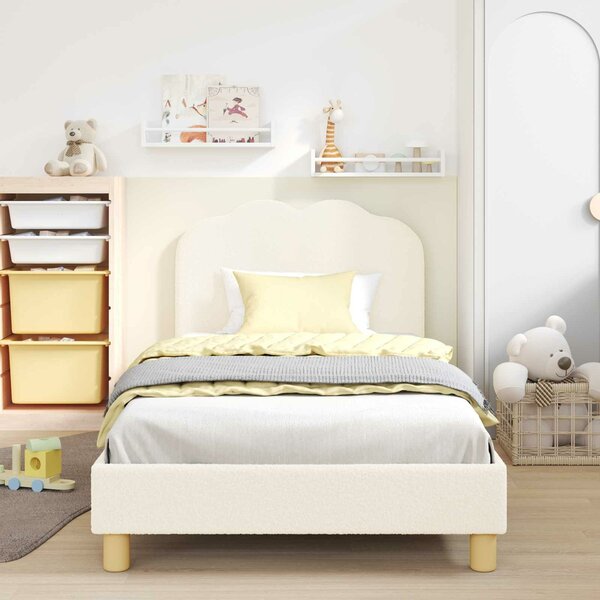 VidaXL Gyerekágy kerettel fejtámlával Krémszínű 80 x 200 cm Bouclé