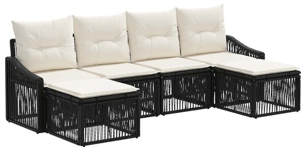 VidaXL Kerti Kanapé Szett 6 pcs Fekete polirattan
