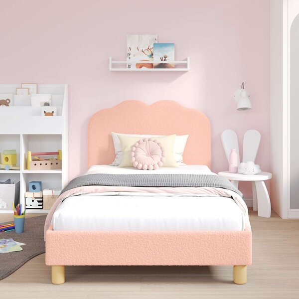 VidaXL Gyerekágy kerettel fejtámlával Rózsaszín 90 x 190 cm Bouclé