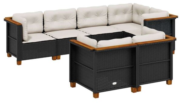 Polyrattan Kerti Ülőgarnitúra - 7 részes - Fekete