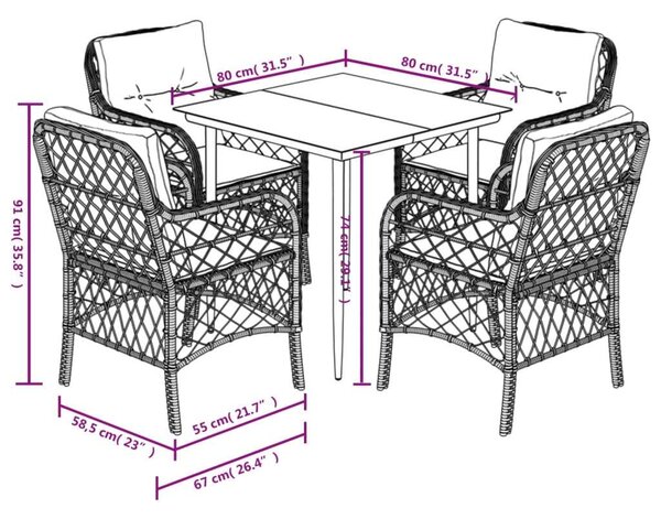 VidaXL 5 Részes Polyrattan Kerti Étkezőgarnitúra - Barna