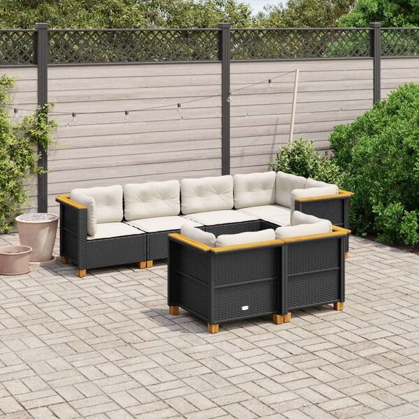 Polyrattan Kerti Ülőgarnitúra - 7 részes - Fekete