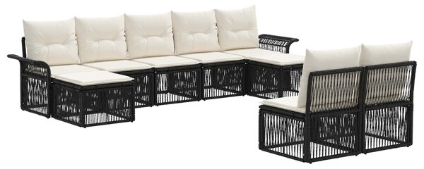 VidaXL Kerti Kanapé Szett 9 pcs Fekete polirattan