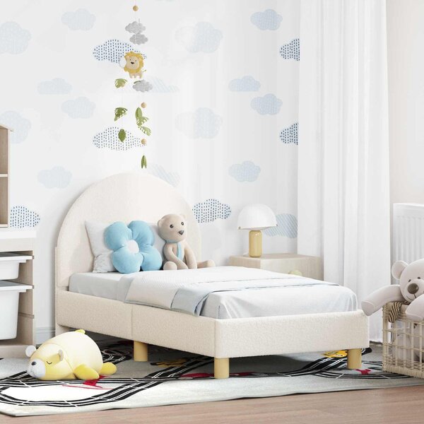 VidaXL Gyerekágy keret fejtámlával Krémszínű 70 x 140 cm Bouclé