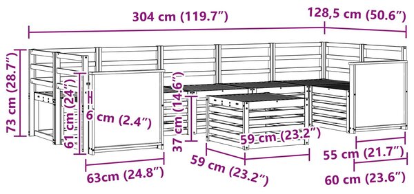 VidaXL Kültéri kanapé szett 8 pcs Természetes Tömör Akácfa