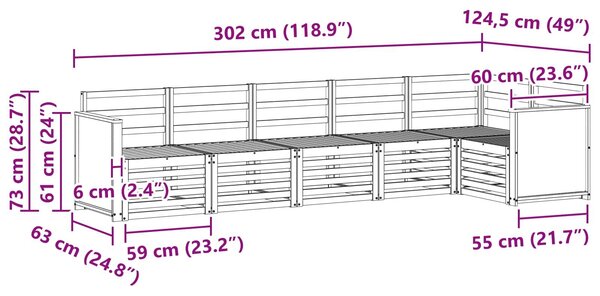 VidaXL Szegmentált kanapé szett 5 pcs Természetes Tömör Akácfa