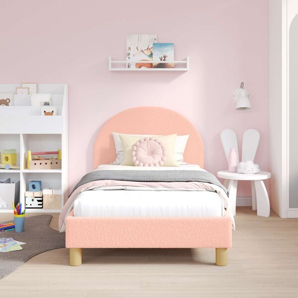 VidaXL Gyerekágy kerettel fejtámlával Rózsaszín 80 x 160 cm Bouclé