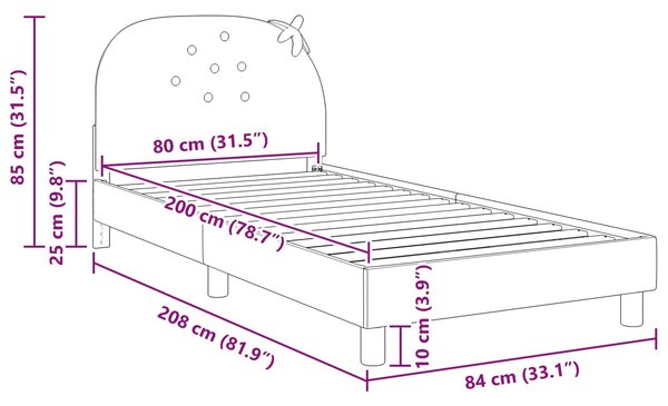 VidaXL Gyerekágy kerettel fejtámlával Rózsaszín 80 x 200 cm Bársony