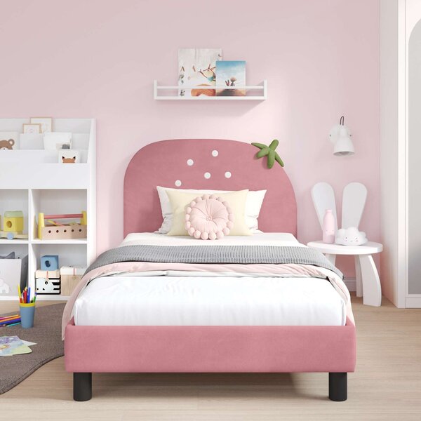 VidaXL Gyerekágy kerettel fejtámlával Rózsaszín 80 x 200 cm Bársony