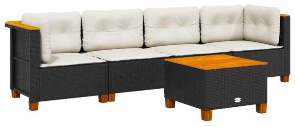 5 részes Polyrattan Kerti Kanapé - Fekete