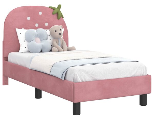 VidaXL Gyerekágy keret fejtámlával Rózsaszín 70 x 140 cm Bársony