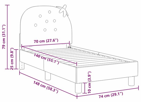 VidaXL Gyerekágy keret fejtámlával Rózsaszín 70 x 140 cm Bársony