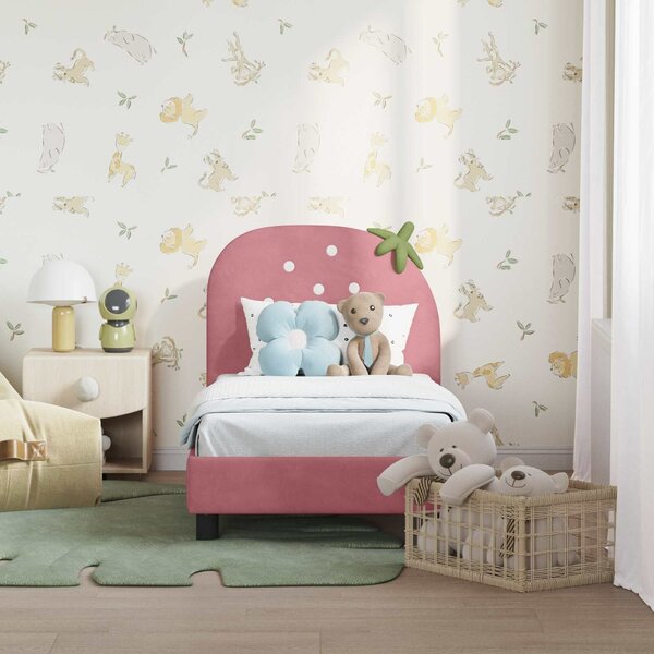 VidaXL Gyerekágy keret fejtámlával Rózsaszín 70 x 140 cm Bársony
