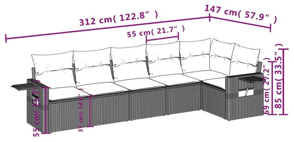 VidaXL Polyrattan Kerti Ülőgarnitúra - 6 részes, Világosszürke