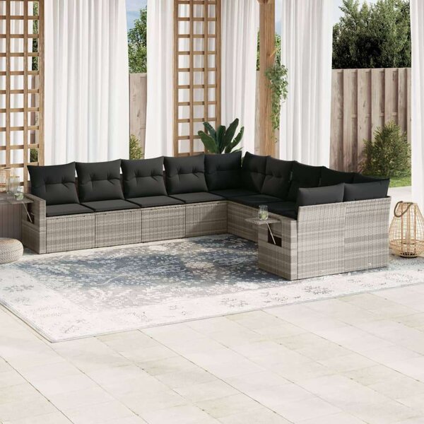 VidaXL Polyrattan Kerti Ülőgarnitúra - 10 részes, Világosszürke