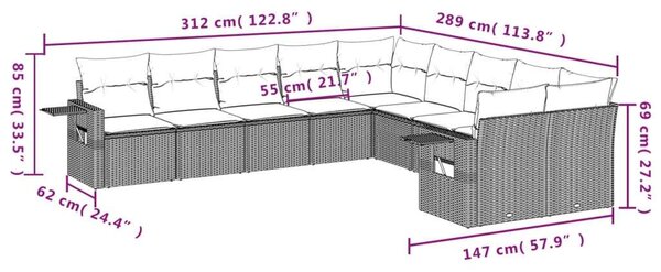 VidaXL Polyrattan Kerti Ülőgarnitúra - 10 részes, Világosszürke