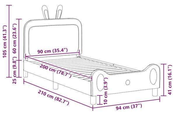 VidaXL Gyerekágy kerettel Kék 90 x 200 cm PU