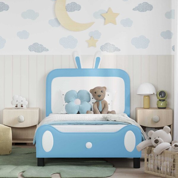 VidaXL Gyerekágy kerettel Kék 90 x 200 cm PU