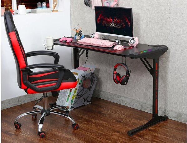 B-216 LED Gamer Íróasztal Fekete MDF Fém Vázzal