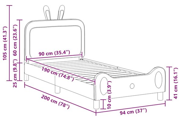 VidaXL Gyerekágy kerettel Rózsaszín 90 x 190 cm PU