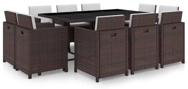 Polyrattan Étkezőgarnitúra - 11 részes - Barna