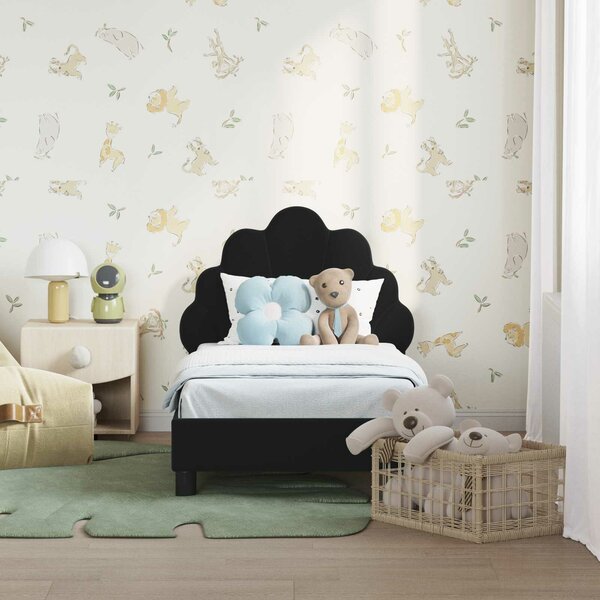 VidaXL Gyerekágy keret fejtámlával Fekete 70 x 140 cm Bársony