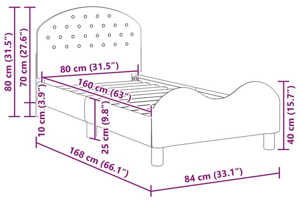 VidaXL Gyerekágy kerettel fejtámlával Lila 80 x 160 cm Bársony