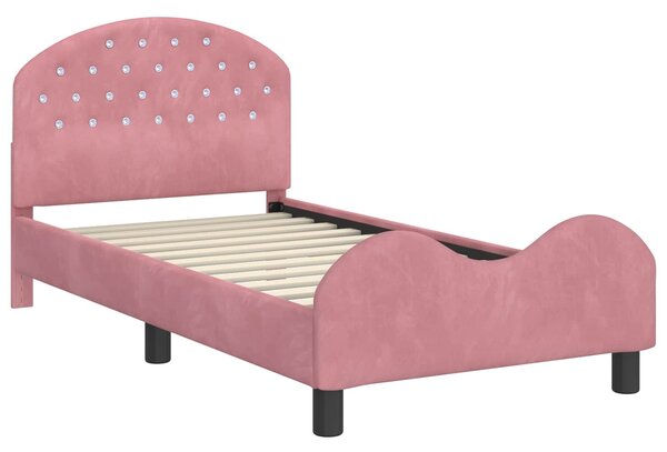 VidaXL Gyerekágy kerettel fejtámlával Rózsaszín 80 x 160 cm Bársony