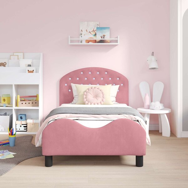 VidaXL Gyerekágy kerettel fejtámlával Rózsaszín 80 x 160 cm Bársony