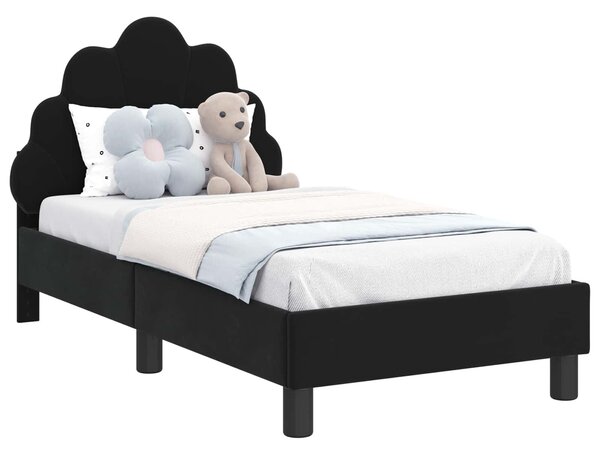 VidaXL Gyerekágy keret fejtámlával Fekete 70 x 140 cm Bársony