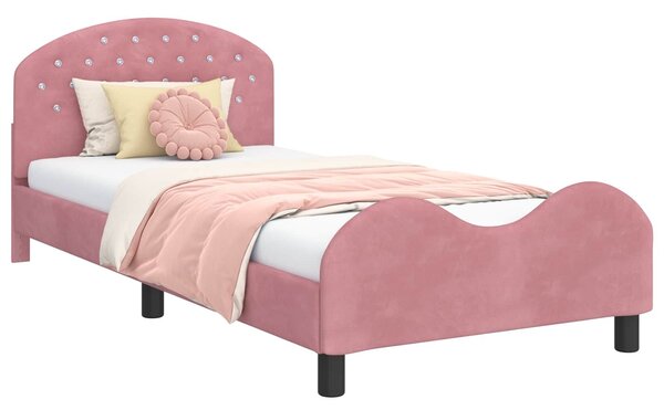 VidaXL Gyerekágy kerettel fejtámlával Rózsaszín 90 x 200 cm Bársony