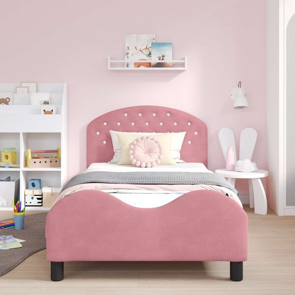 VidaXL Gyerekágy kerettel fejtámlával Rózsaszín 90 x 200 cm Bársony