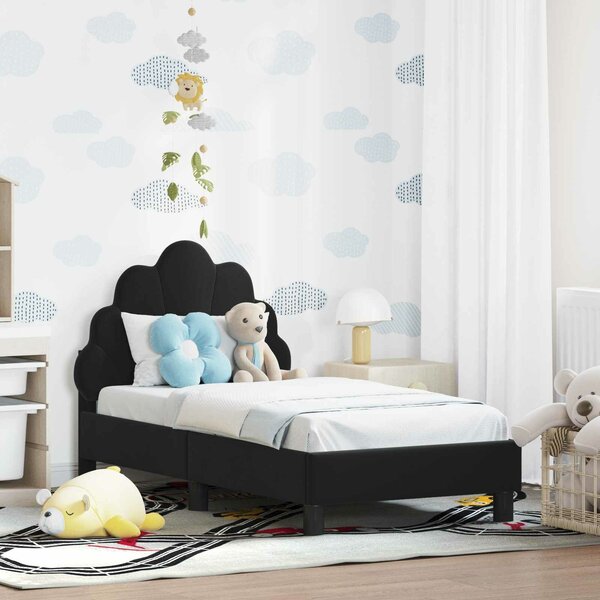 VidaXL Gyerekágy keret fejtámlával Fekete 70 x 140 cm Bársony