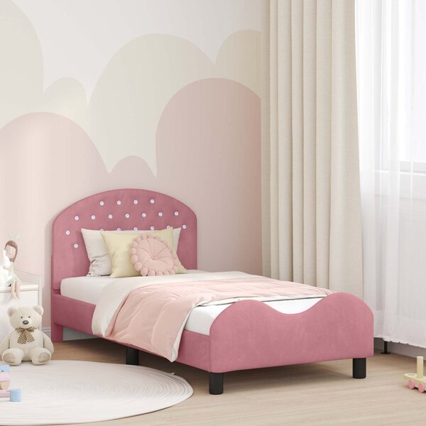 VidaXL Gyerekágy kerettel fejtámlával Rózsaszín 80 x 160 cm Bársony