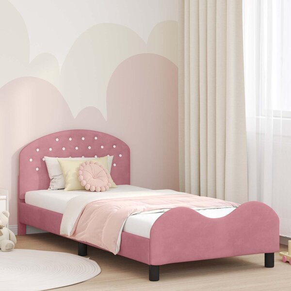 VidaXL Gyerekágy kerettel fejtámlával Rózsaszín 90 x 200 cm Bársony