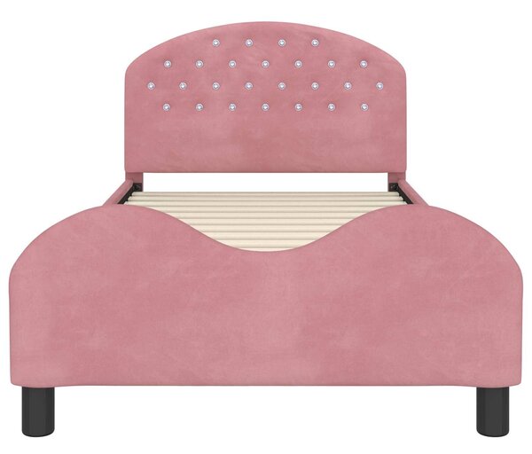 VidaXL Gyerekágy kerettel fejtámlával Rózsaszín 90 x 200 cm Bársony