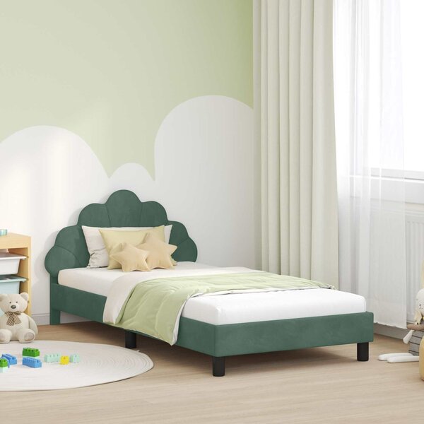 VidaXL Gyerekágy kerettel fejtámlával Tengeri Zöld 80 x 200 cm Bársony
