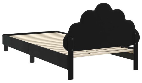 VidaXL Gyerekágy kerettel fejtámlával Fekete 90 x 190 cm Bársony