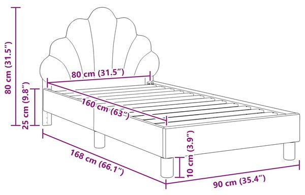 VidaXL Gyerekágy kerettel fejtámlával Lila 80 x 160 cm Bársony